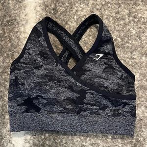 Gym Shark Sports Bra - Camo Gray and Black Size M